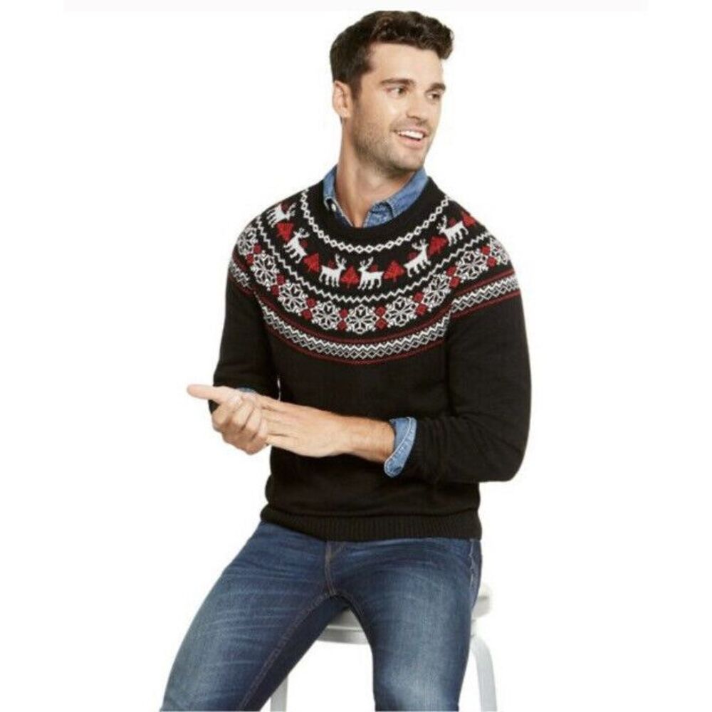 Charter Club Men's Deer Ugly Black Christmas Sweater Pullover Size M
